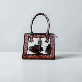 Chocolate tooled leather buckle crossbody bag