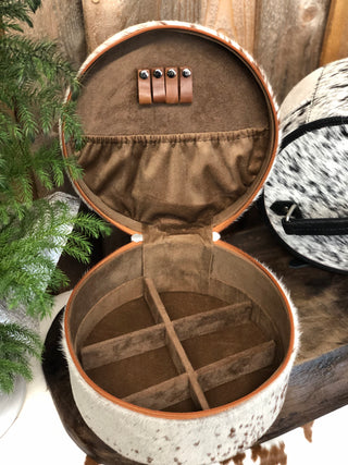 Tan Round Cowhide Jewelry Box