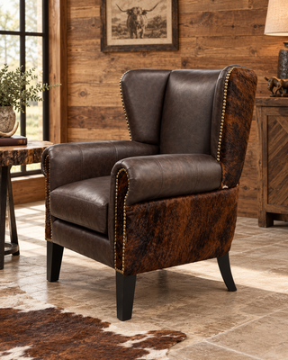 Genuine brindle cowhide wingback accent chair