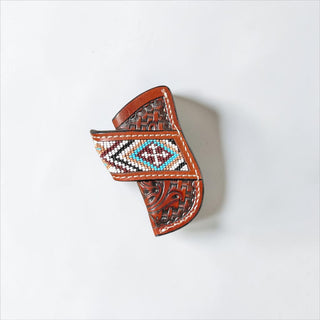 Tan tooled leather Aztec knife sheath