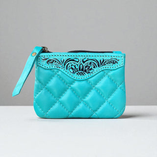 Turquoise leather coin pouch