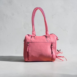 Pink fringe leather handbag