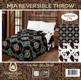 Reversible king Mia blanket - black Aztec/cowprint