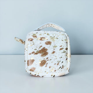Gold acid wash cowhide makeup bag