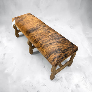 All cowhide wood bench