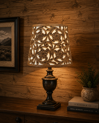 Tooled leather lampshade