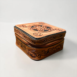 Floral tooled leather jewelry box
