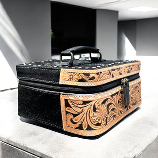Black BootStitch suede & tooled leather jewelry box
