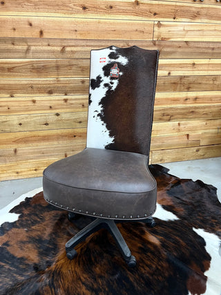 Tricolor genuine cowhide & leather armless office chair