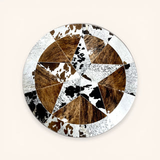 3x3’ star cowhide patchwork rug