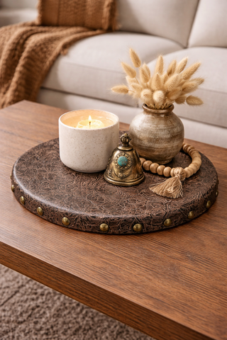 Floral leather lazy Susan turntable