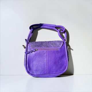 Purple tooled leather & cowhide shoulder bag