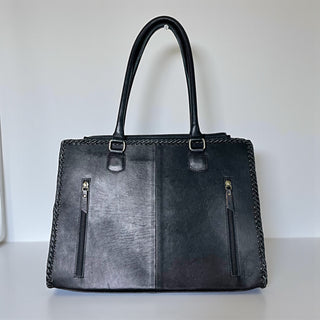 Turquoise checkered tooled & cowhide tote bag