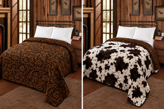 Brown floral/ cowprint reversible- Mia blanket