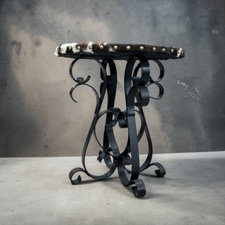 Round Cowhide Accent Table