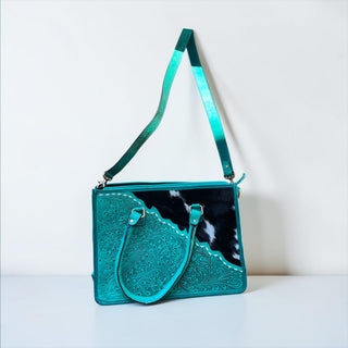 Turquoise floral tote bag