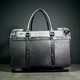 Black tooled leather & cowhide pet carrier