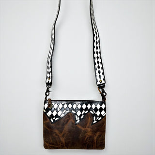 Checker tooled leather crossbody bag