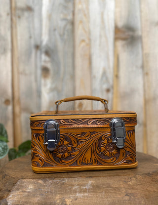 Tan Tooled leather with locket Jewelry box