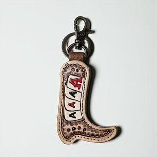 Aces tooled leather & cowhide keyring