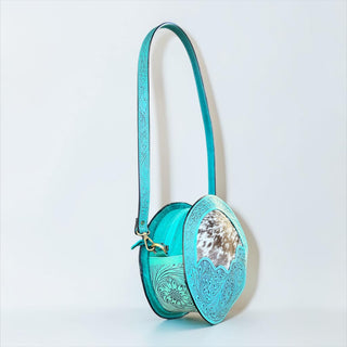 Turquoise tooled leather & cowhide canteen bag