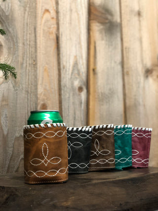 Tan BootStitch Leather Koozie