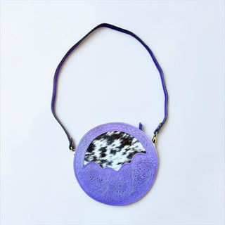Purple tooled leather & cowhide canteen bag