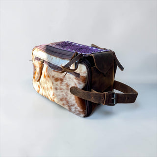 Purple tooled leather & cowhide toiletry bag