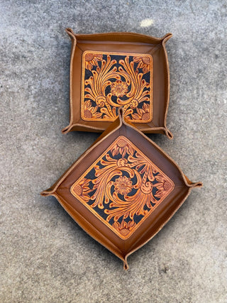 Mini Tray Tan Tooled Flowers