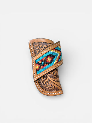 Blue Aztec tooled leather sheath