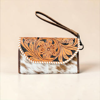 Floral tooled leather wristlet