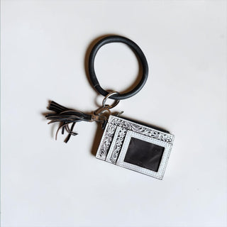 Silver tooled leather card holder