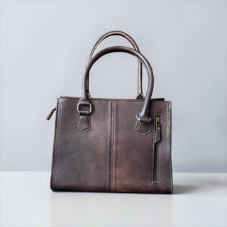 Chocolate tooled leather buckle crossbody bag