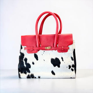 Red leather & cowhide Birkin bag
