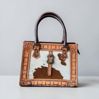 Rust tooled leather buckle crossbody bag