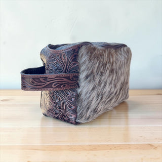 Brown cowhide & leather makeup bag