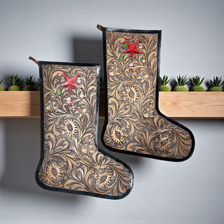 Tooled leather Christmas stockings
