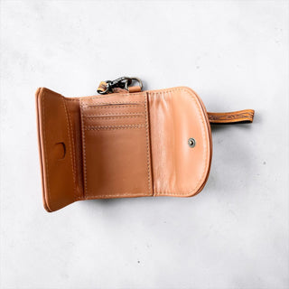 Tan tooled leather wristlet wallet