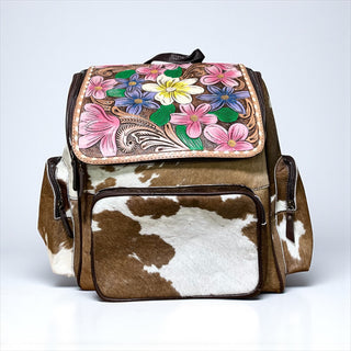 Bouquet tooled leather & cowhide backpack