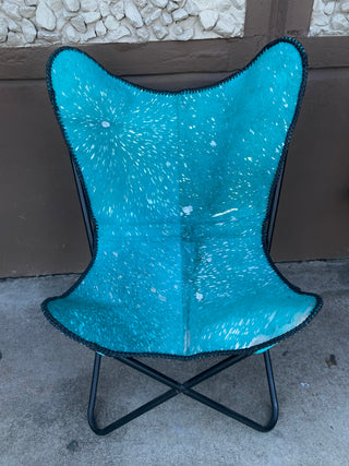 Turquoise Acid Wash Silver Cowhide Butterfly Chair