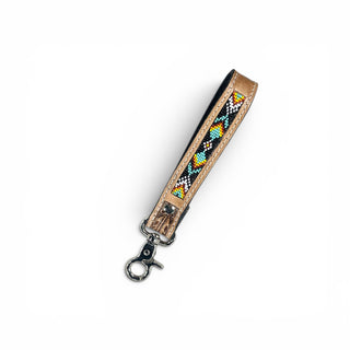 Black Aztec tooled leather wristlet strap