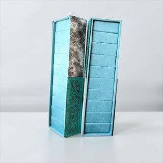 Turquoise tooled leather & cowhide ring holder
