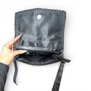 Brown tooled leather crossbody bag