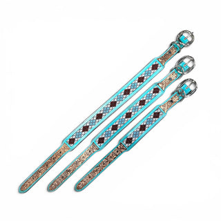 Turquoise Aztec tooled leather dog collar