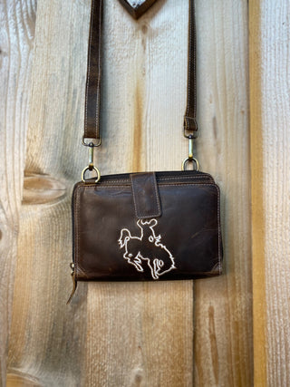 Bucking Horse Rustic Leather All Tooled Leather Crossbody