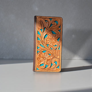 Turquoise tooled leather wallet