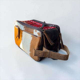 Red tooled leather & cowhide toiletry bag