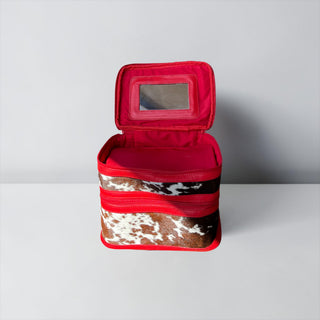 Red leather & cowhide makeup box