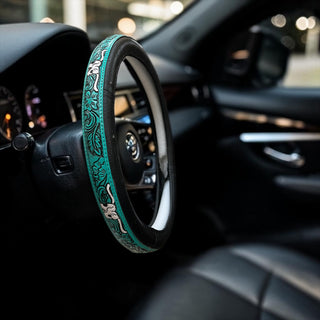 14.5”-15”Turquoise Longhorn steering wheel cover