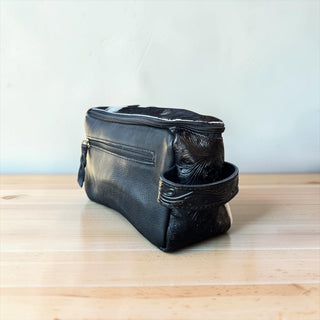Black cowhide & leather makeup bag